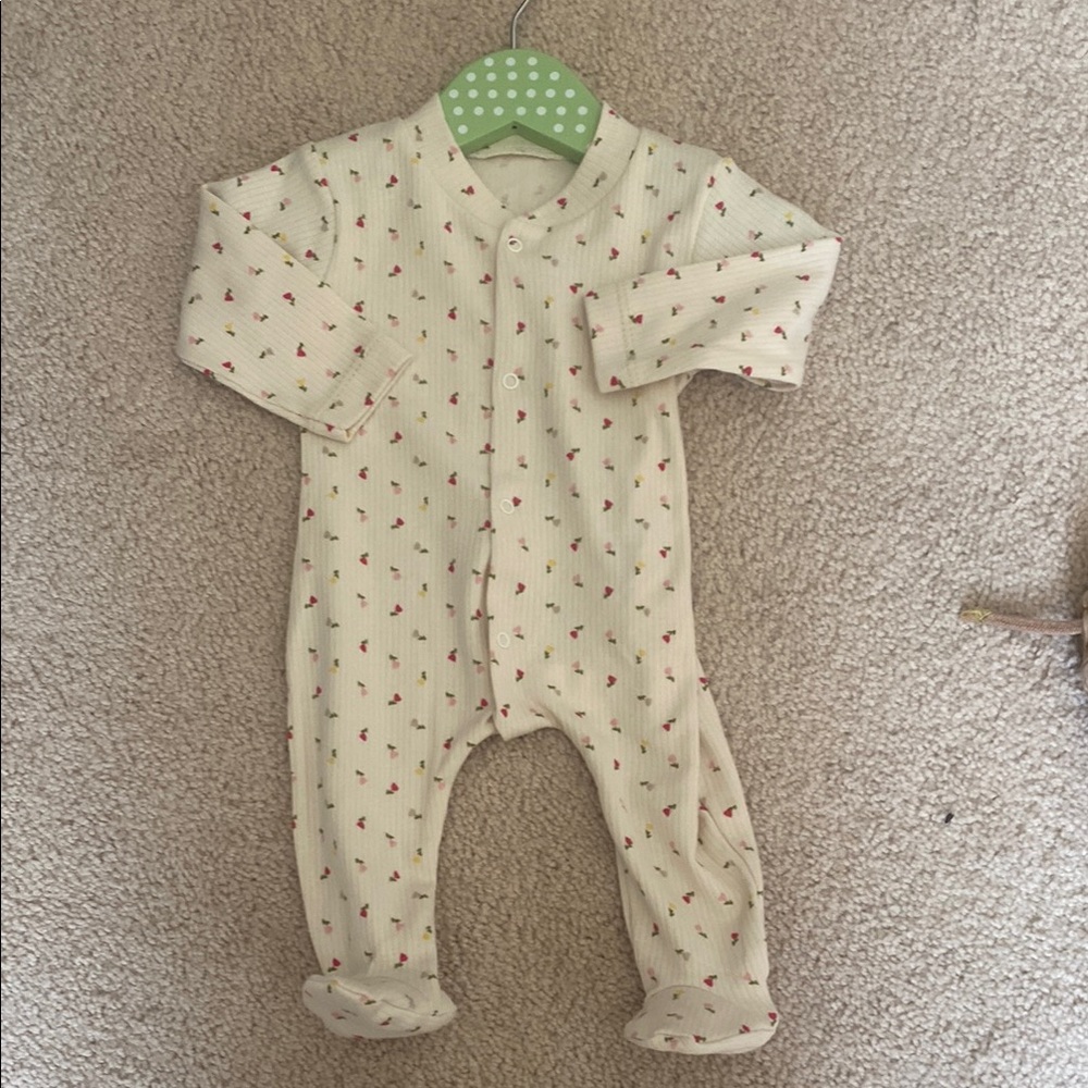 Cream with tulips Footie One Piece with Rounded Collar